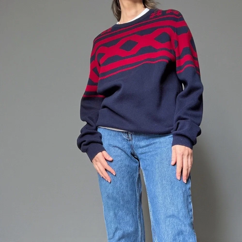Basement Navy & Burgundy Red Crewneck Sweater Ugly Xmas Sweater Streetwear Men’s